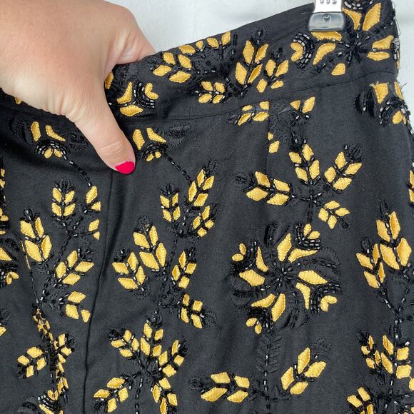 Reiss Opera Black Beaded Gold Leaf Floral Embroidered Mini Pencil Skirt 10 - Picture 9 of 13